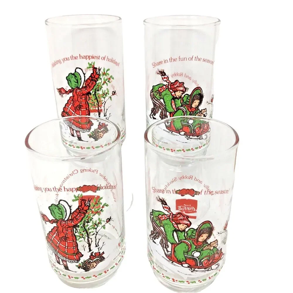 VTG Christmas Holly Hobbie Limited Edtion Coke Tumblers American Greetings Set 4